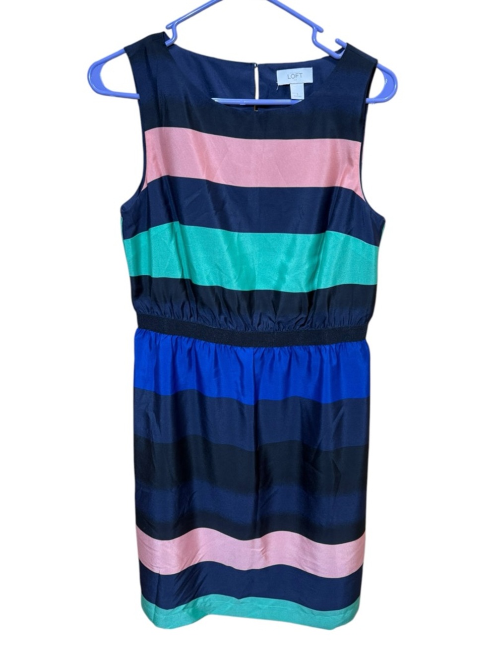 LOFT Striped Sleeveless Dress Blue Pink Green Size Small